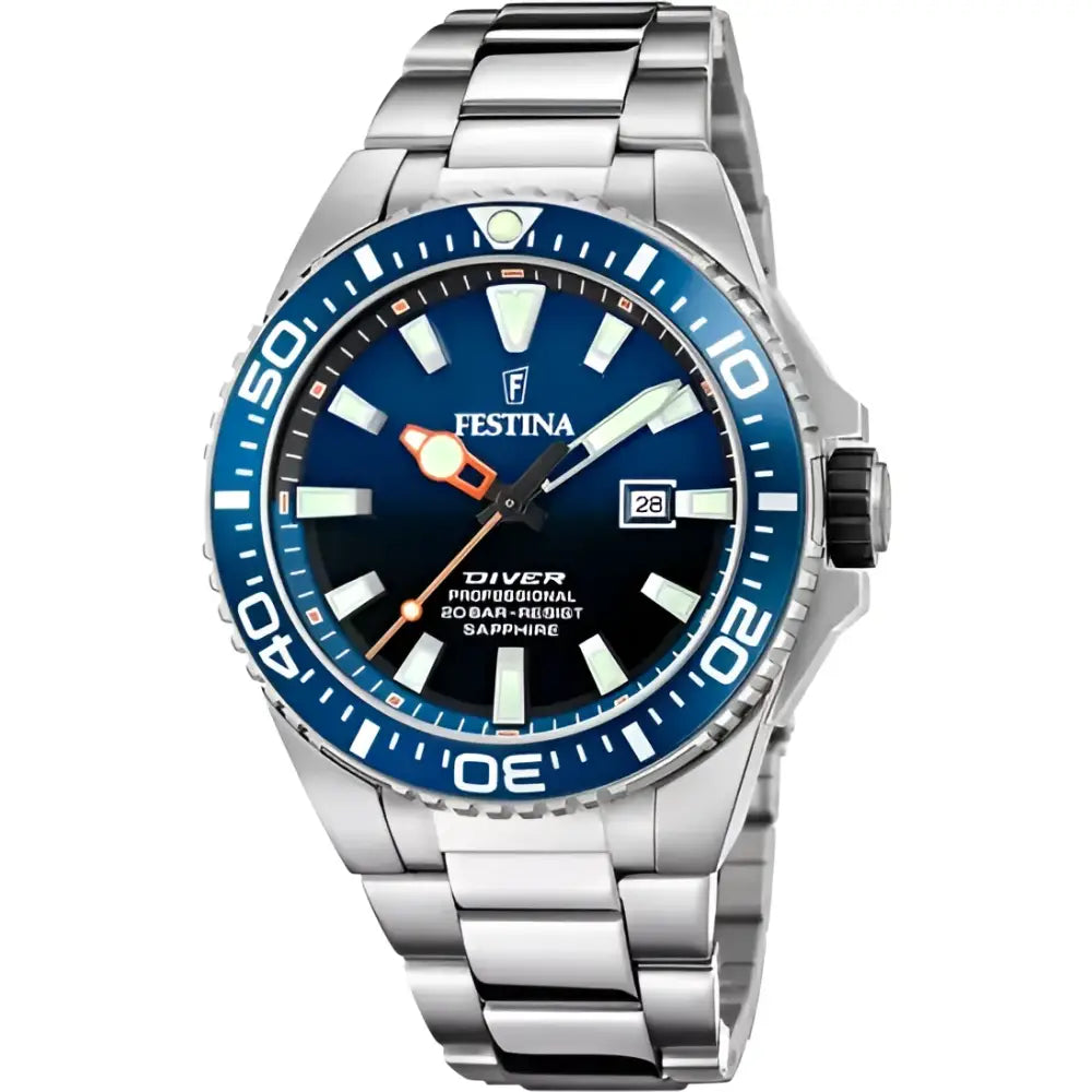 Orologio Festina Orologio Uomo Diver Professional F20663/1 in acciaio con quadrante e lunetta blu