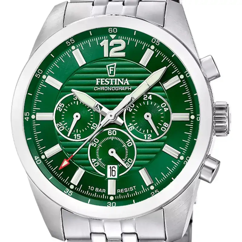 Orologio Festina Uomo Timeless Chronograph F20742 in acciaio silver con quadrante verde