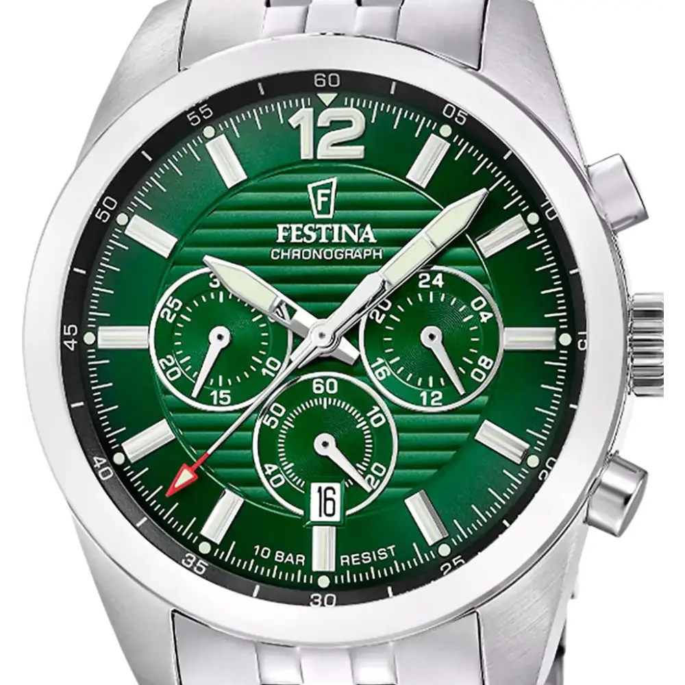 Orologio Festina uomo cronografo timeless F20742 quadrante verde acciaio