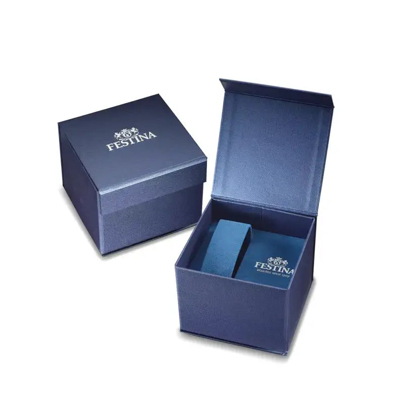 Scatola regalo blu navy testurizzata Festina con logo e stemma argento per orologio uomo F20742