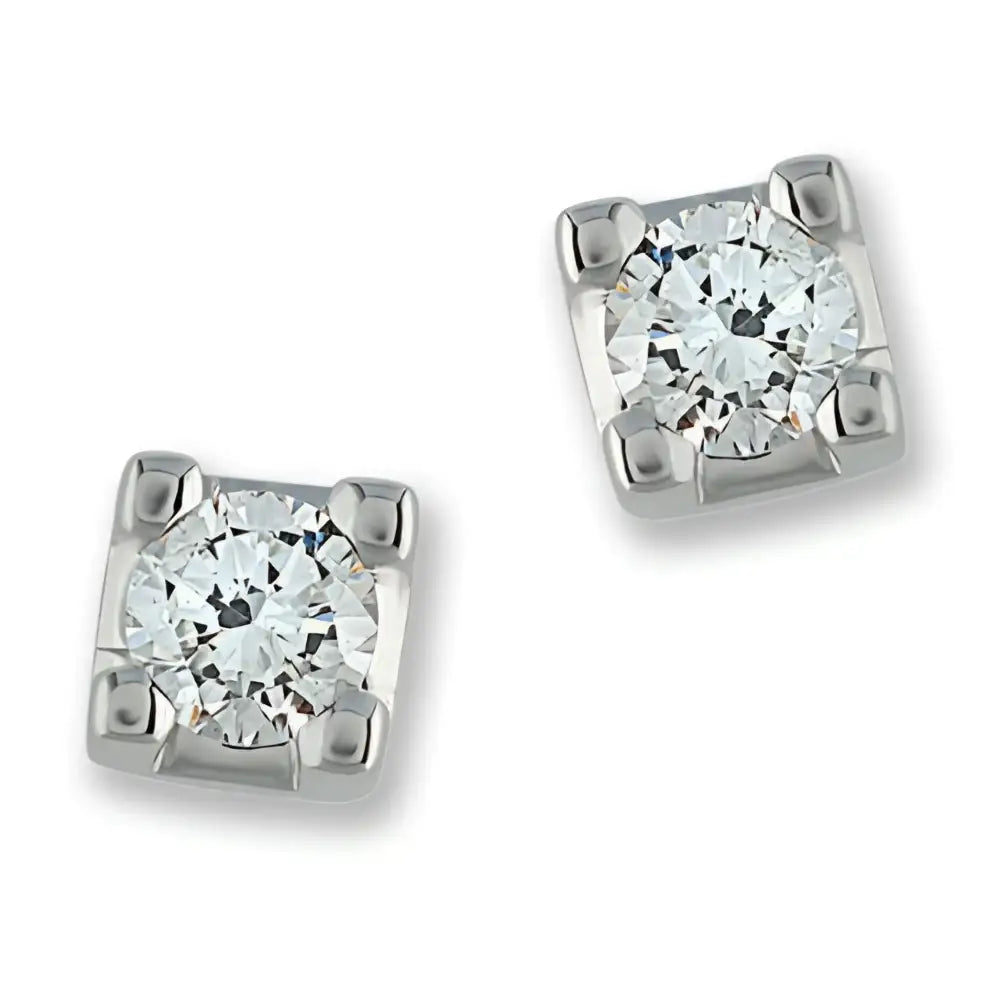 Orecchini a lobo Gemoro in oro bianco con diamante quadrato a quattro graffe OBE034B.11