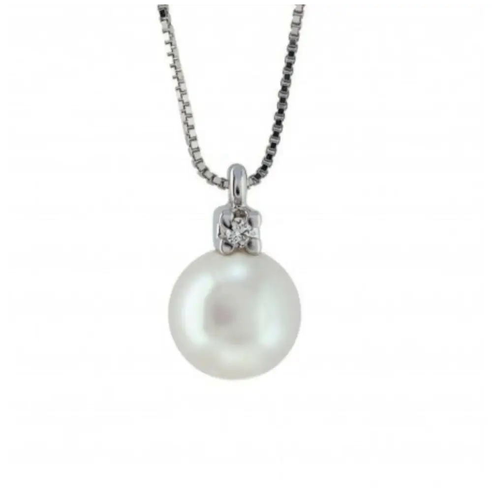 Pendente Girocollino Gemoro in oro bianco 18k con perle coltivate e diamanti PPE326BIA