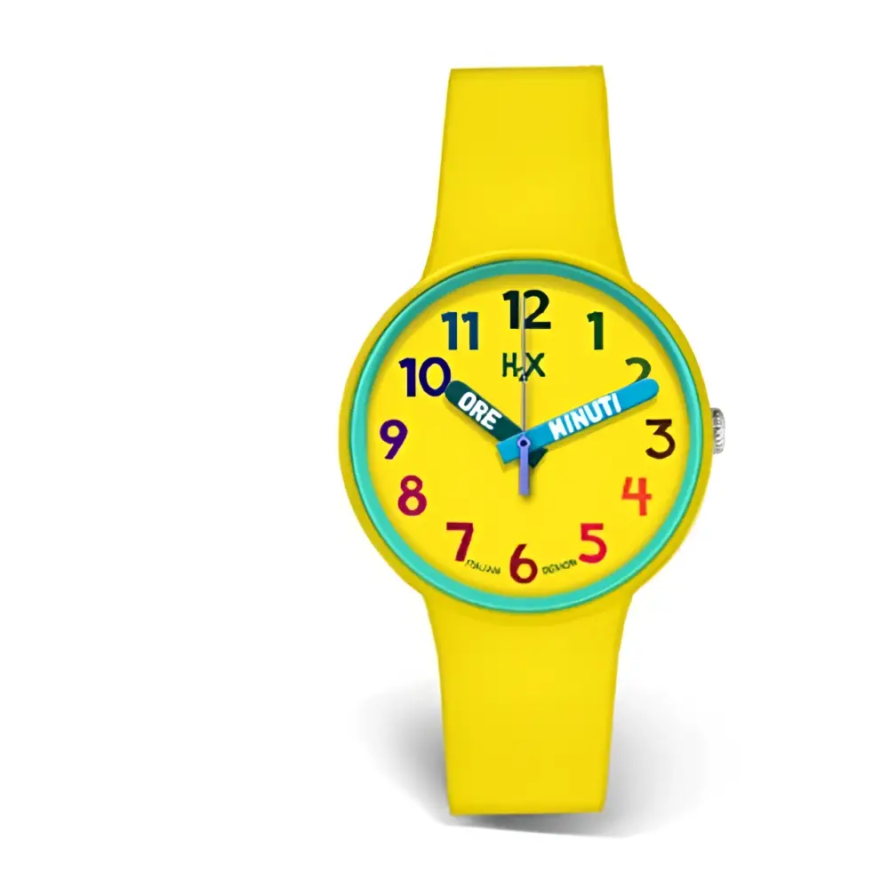 Orologio H2X colorato in silicone giallo con numeri vivaci per bambini