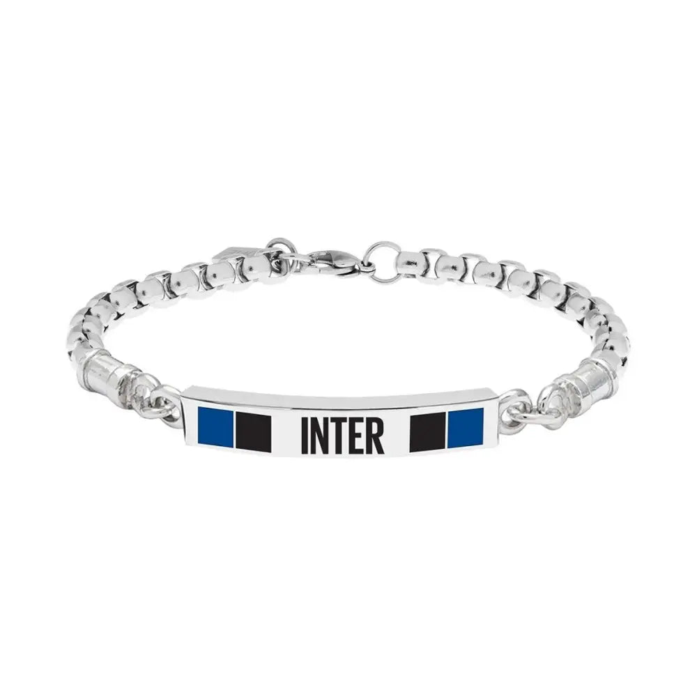 Bracciale Inter in acciaio con targhetta, righe blu e nere