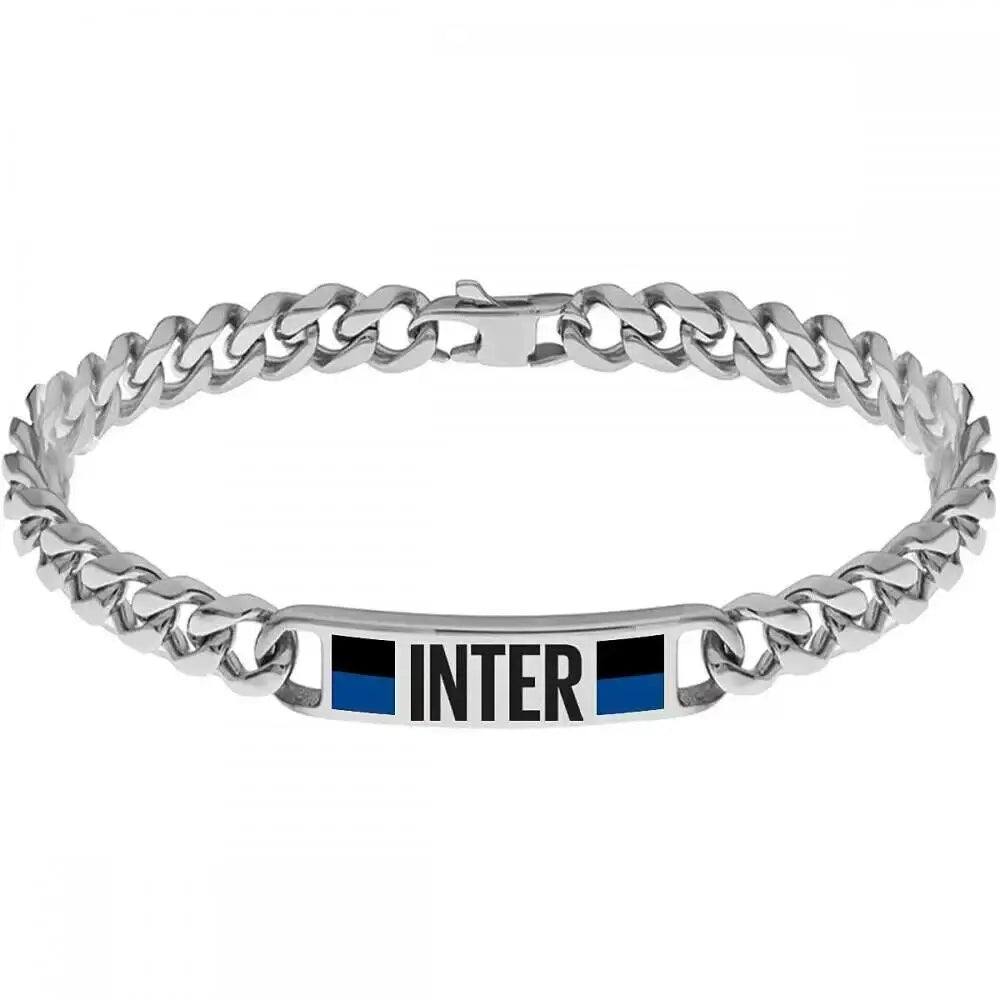 Bracciale Inter in acciaio con targhetta e strisce blu nere