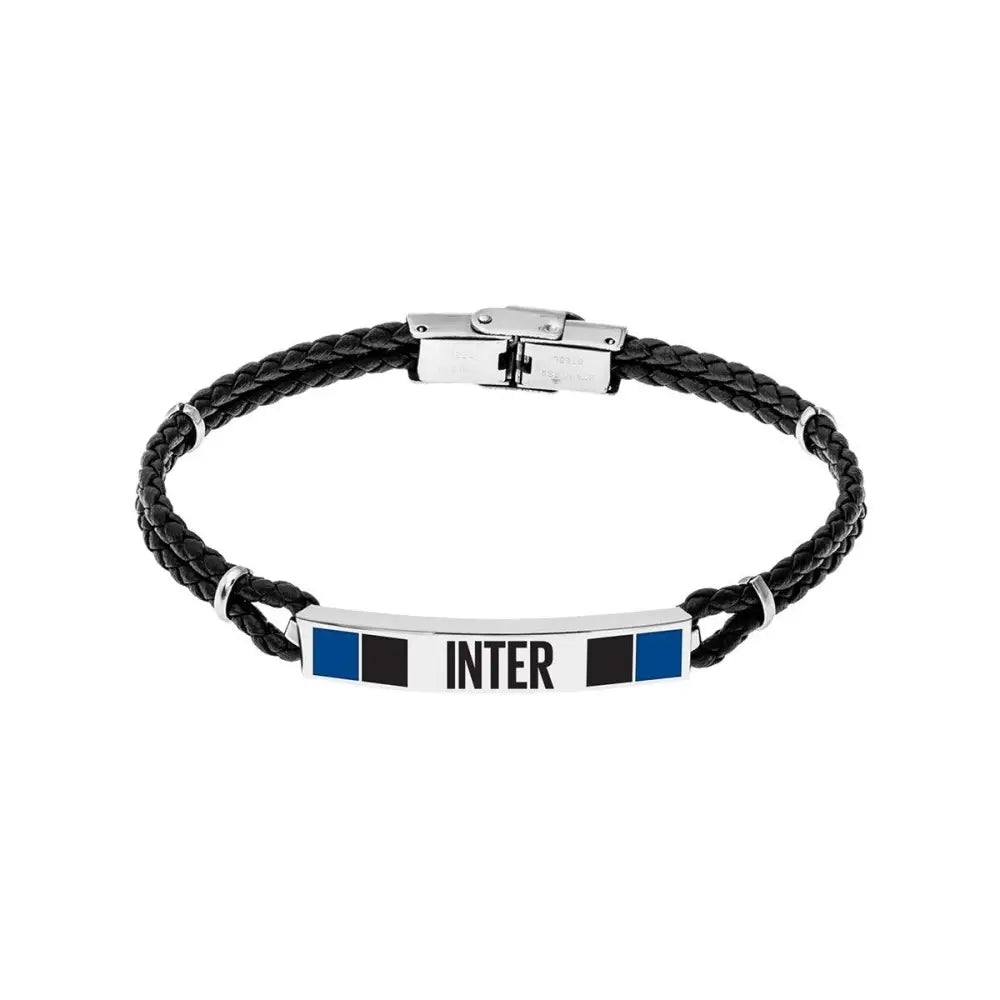 Bracciale Inter in acciaio e pelle intrecciata con targhetta B-IB001UCB