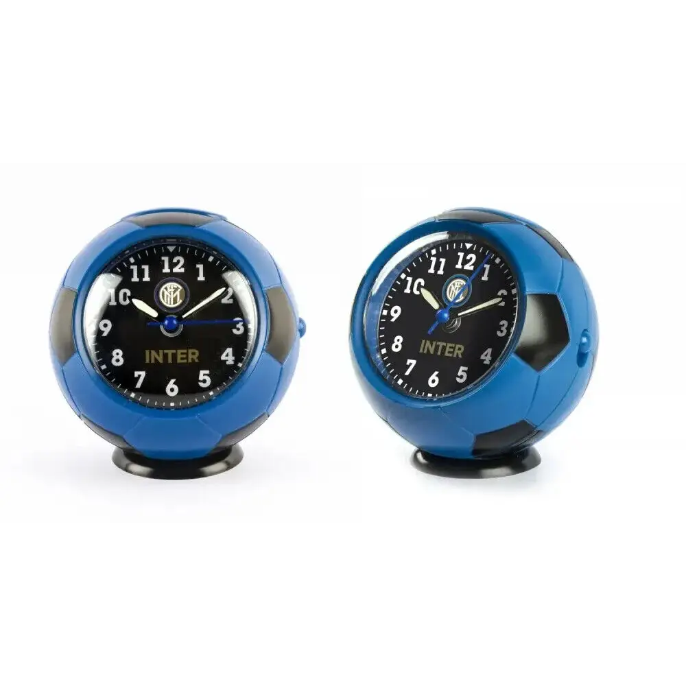 Sveglia analogica Inter a forma di pallone da calcio blu e nero con snooze luminoso e movimento silenzioso JA7082IN2