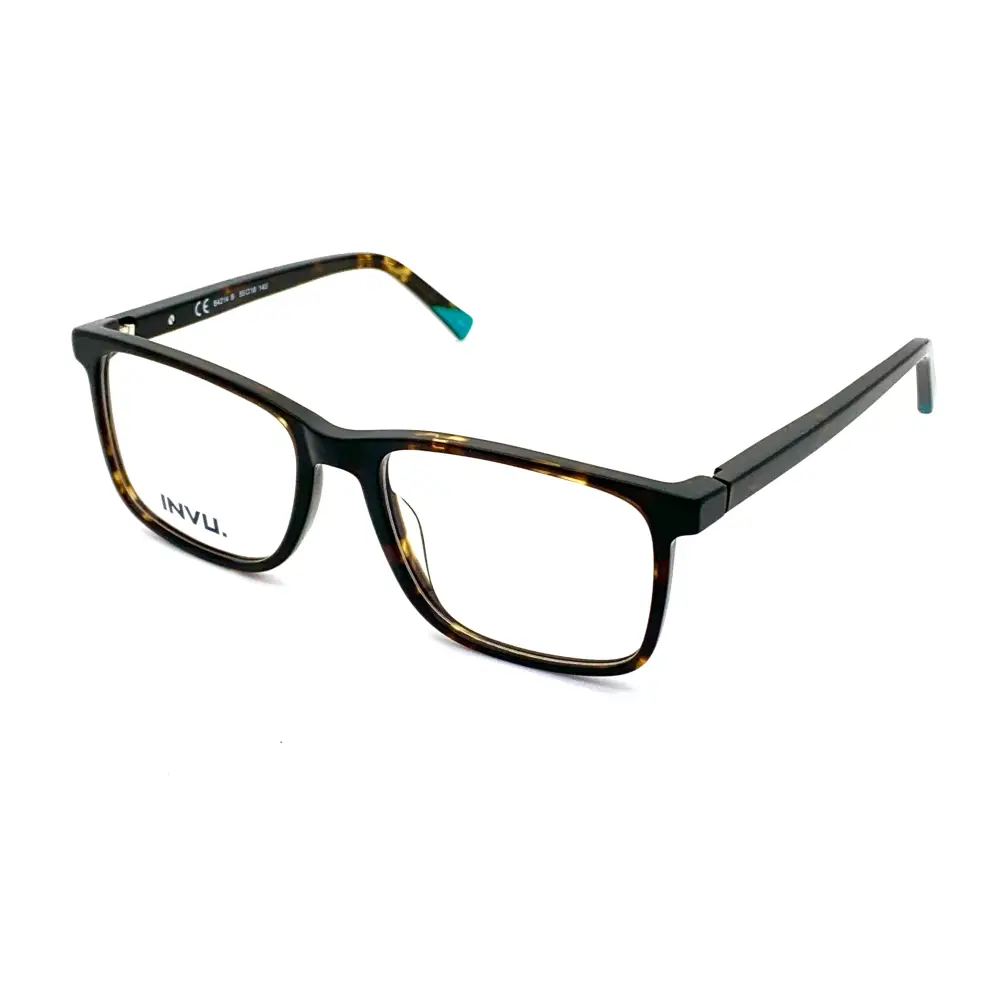 Occhiali da vista Invu rettangolari in acetato tartaruga e nero con accenti turchini
