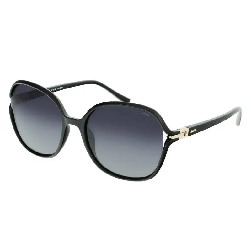 Occhiali da sole donna Invu B2114A neri tondi con lenti gradienti polarizzate e oro