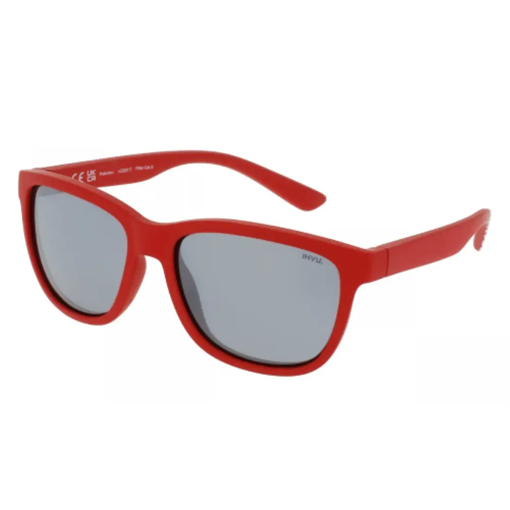 Occhiali da sole bambino unisex Invu K2202C rossi rettangolari polarizzati