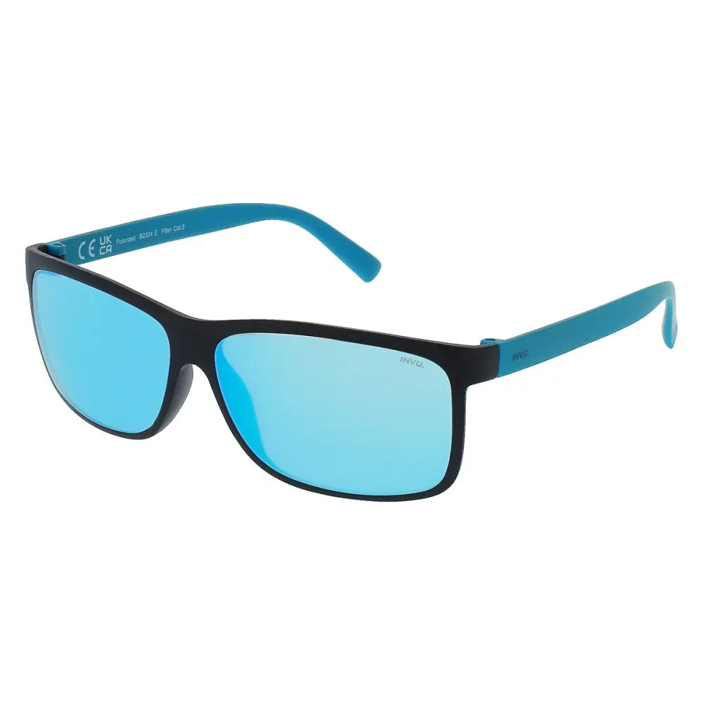 Occhiali da sole polarizzati INVU B2324E blu e neri rettangolari lucidi