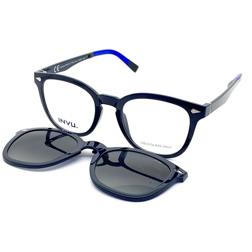 Occhiali Invu M4212C unisex con clip-on magnetico polarizzato blu e nero