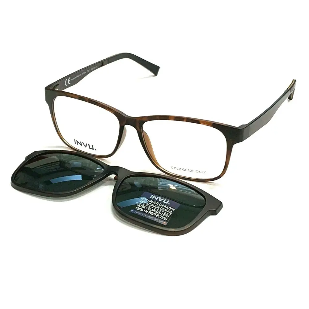 Occhiali Invu M4100B montatura unisex tartaruga con clip-on magnetico polarizzato