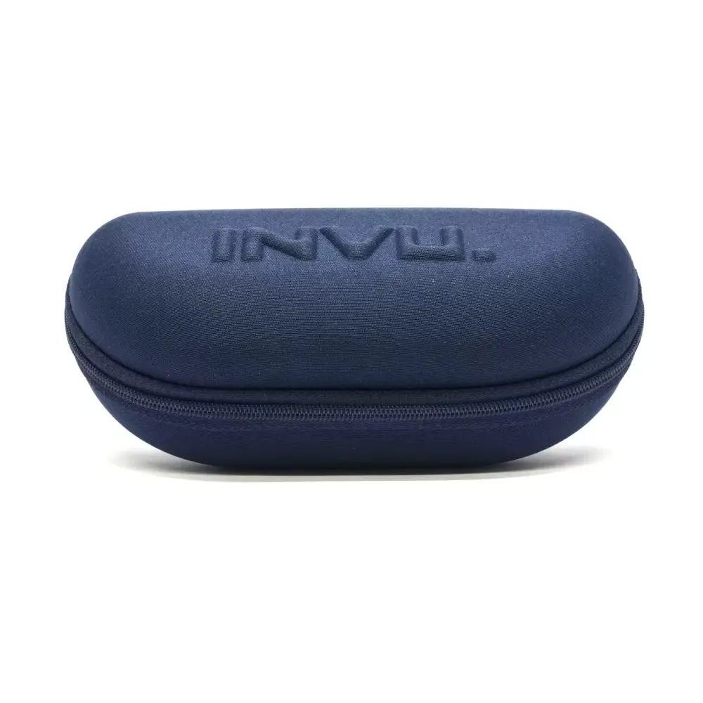 Navy blue custodia rigida in tessuto con logo invu impresso per occhiale da sole donna ultra polarizzato b2916f