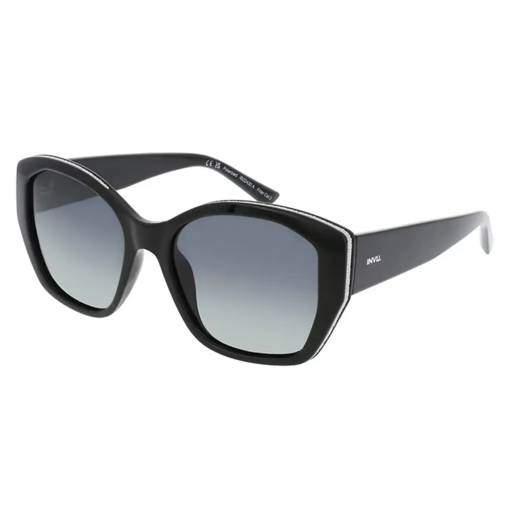 Occhiali da sole donna INVU IB22430A: gatto nero con lenti sfumate e accenti argento