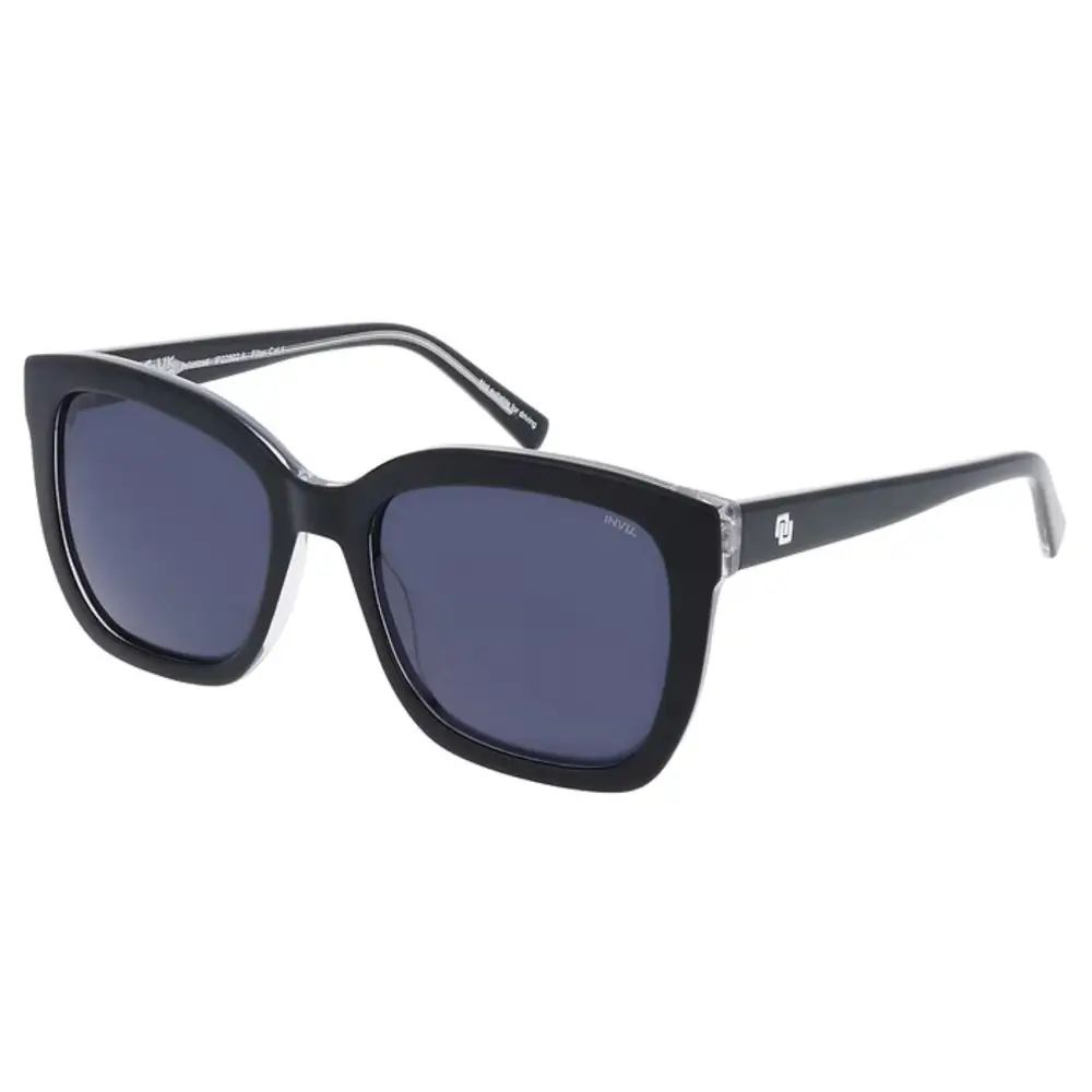 Occhiali da sole donna INVU IP22502A, cat-eye neri con teschi argento