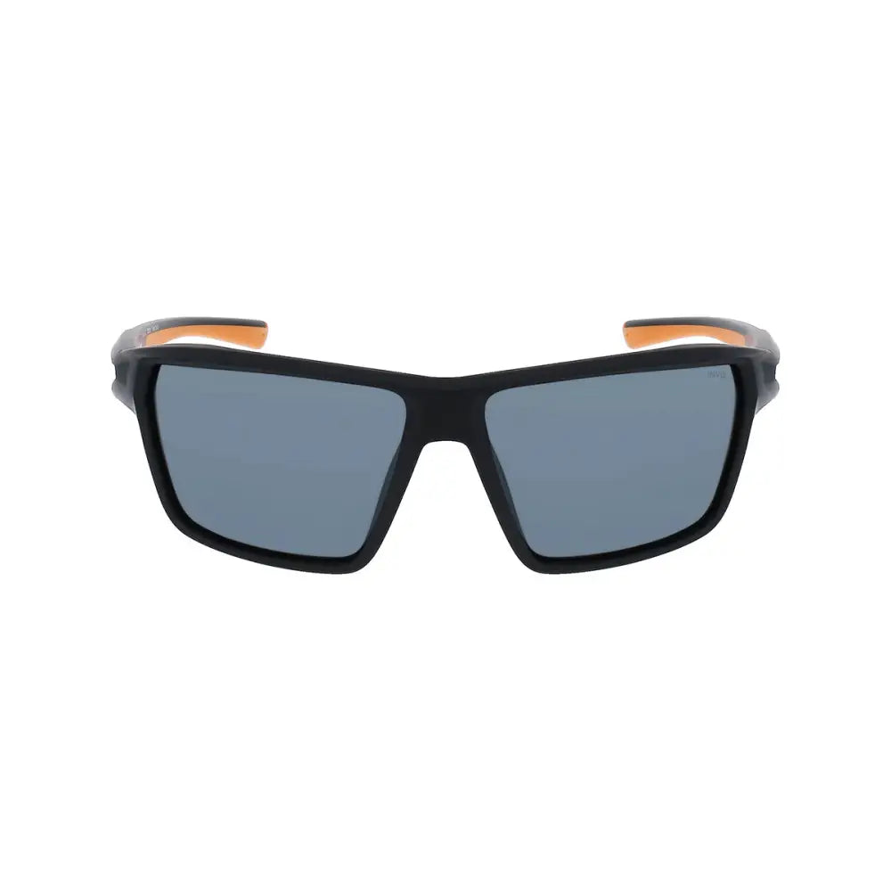 Occhiali da sole sportivi uomo invu con montatura nera lenti grigie polarizzate e dettagli arancioni alle estremità