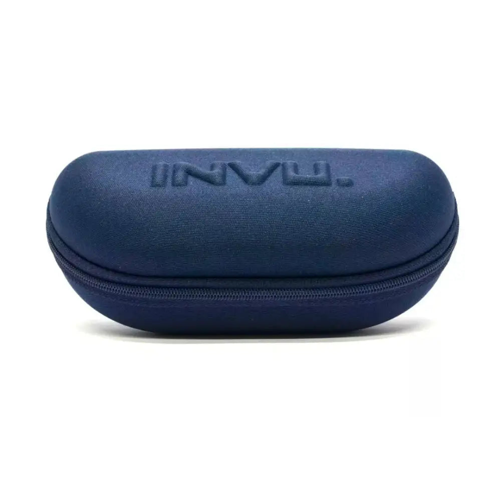 Navy blue hard-shell textured case with embossed invu logo for invu occhiali da sole sportivi uomo ultra polarized a2300a