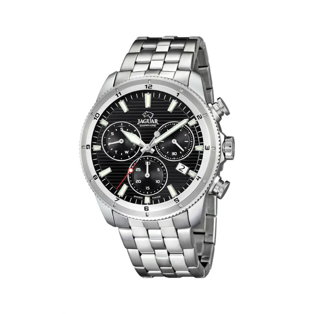 Orologio cronografo Jaguar silver con quadrante nero e bracciale acciaio