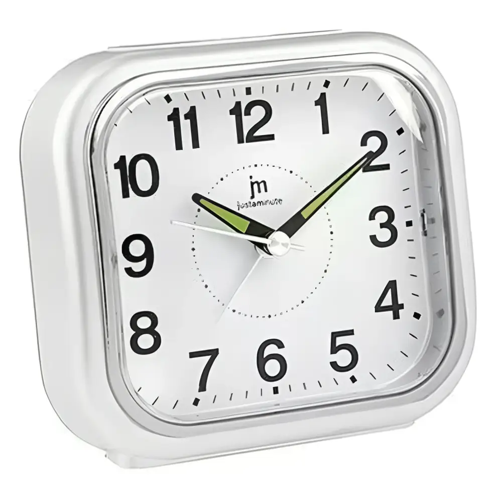 Orologio sveglia sveglio JA7103B argento quadrato minimalista con luce snooze e suoneria campana