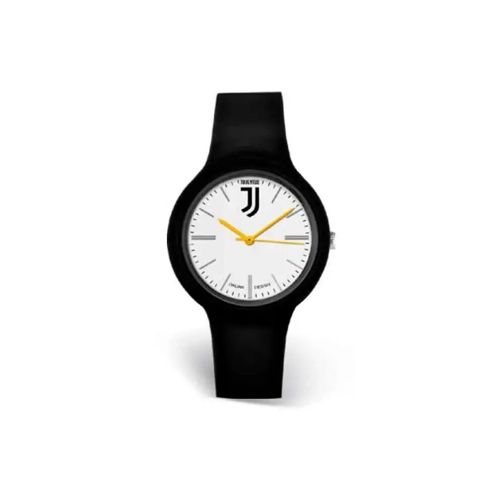 Orologio analogico Juventus FC con stemma, quadrante nero e bianco e cinturino in silicone