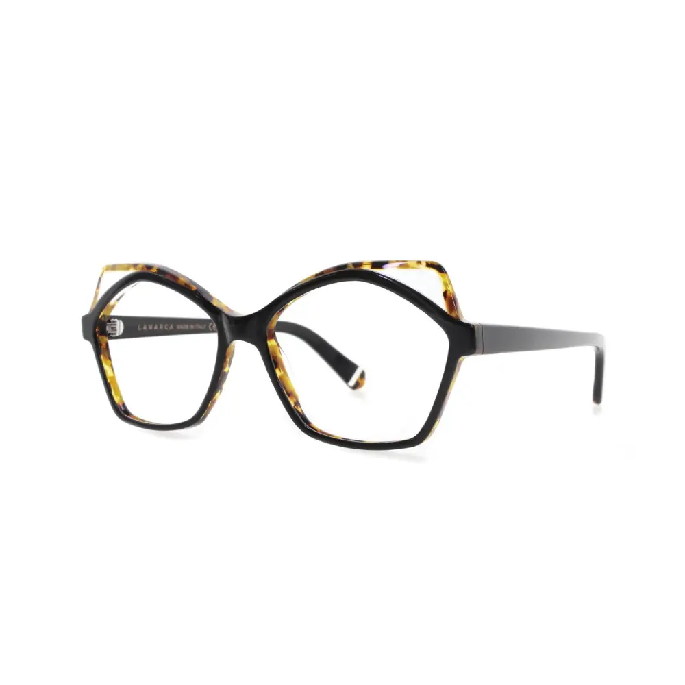 Montatura da vista donna Lamarca Profili 112 01, cat-eye in acetato tartarugato con accenti oro e ponte nero
