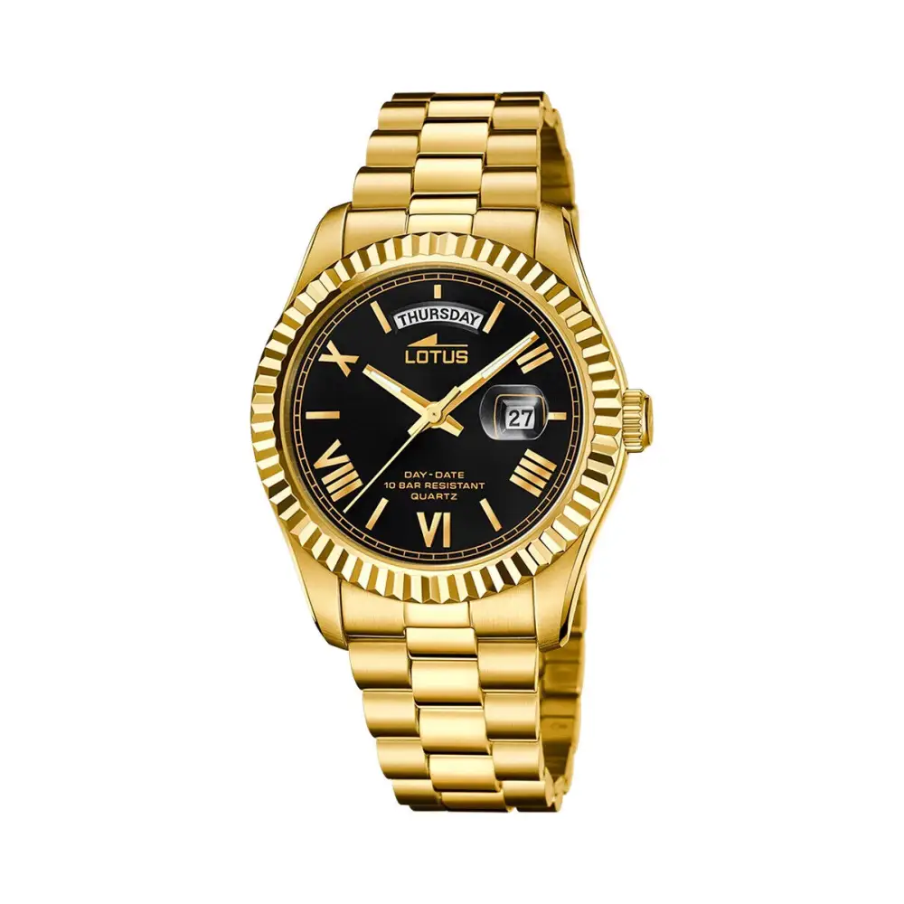 Orologio Lotus Orologio Dorato Uomo con quadrante nero e datario