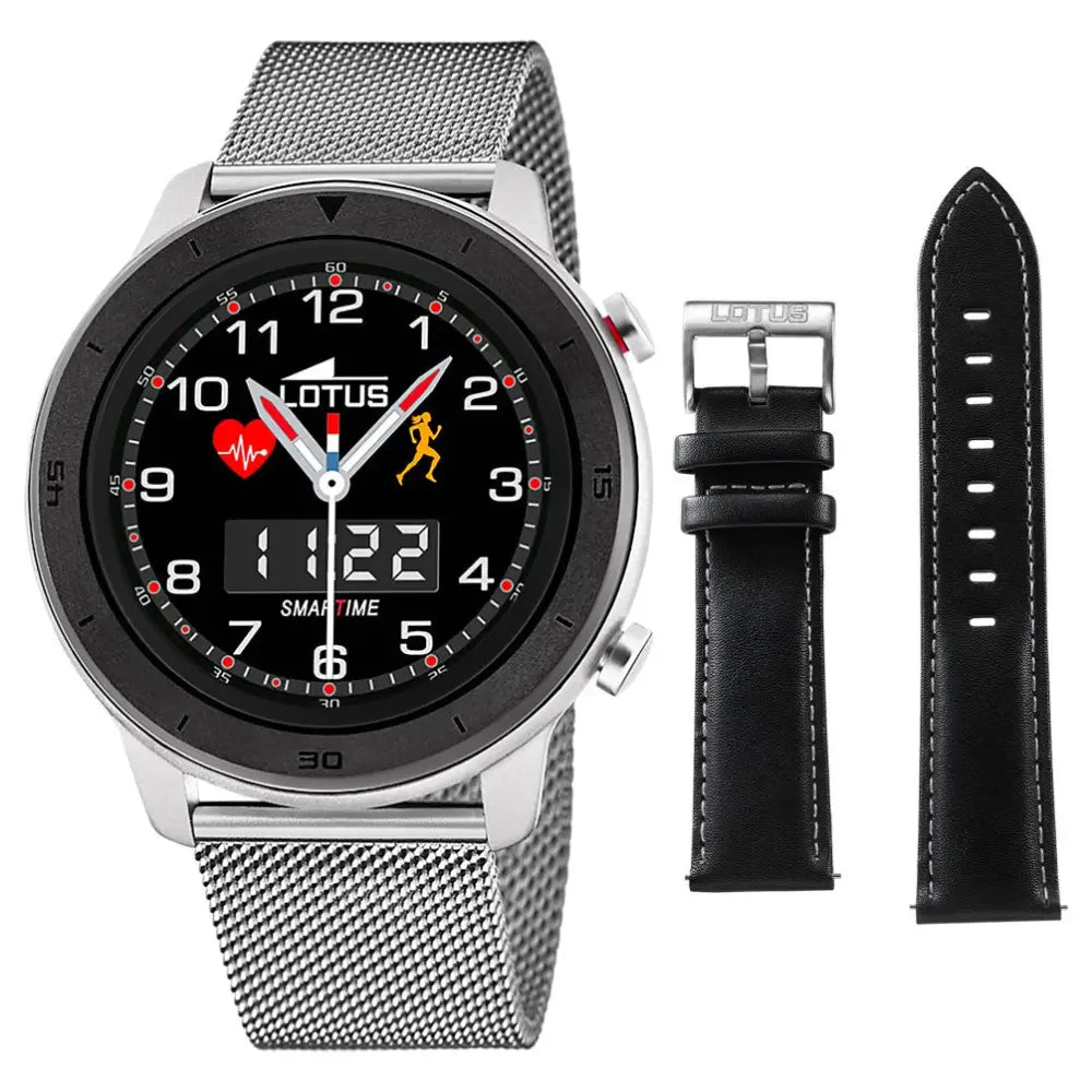 Orologio smart Lotus Uomo SmartTime 50021/1 con bracciale mesh acciaio e cinturino pelle nera