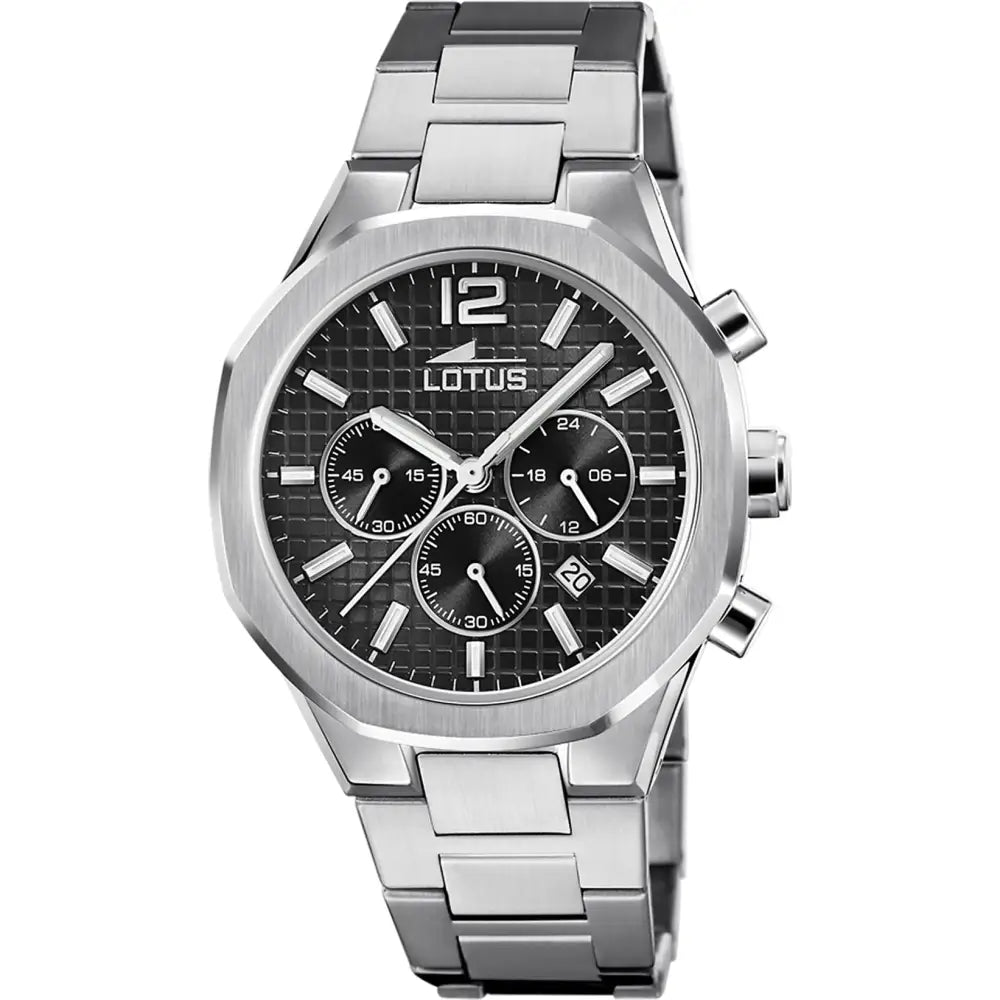 Orologio cronografo Lotus Orologio Uomo Chrono 18847/3 in acciaio inox silver con quadrante nero testurizzato