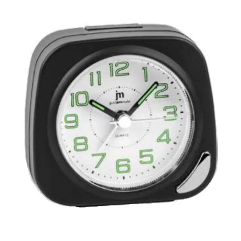 Orologio sveglia analogico Lowell JA7086B nero con lancette verdi, luce snooze e suoneria