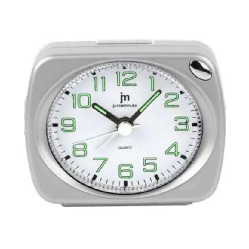 Orologio sveglia Lowell quarz analogico quadrato argento con display verde, luce snooze e suoneria JA7086D