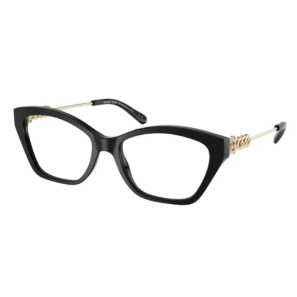 Montatura da vista Michael Kors Makena Beach MK4136 3005 in acetato nero a gatto con catena oro