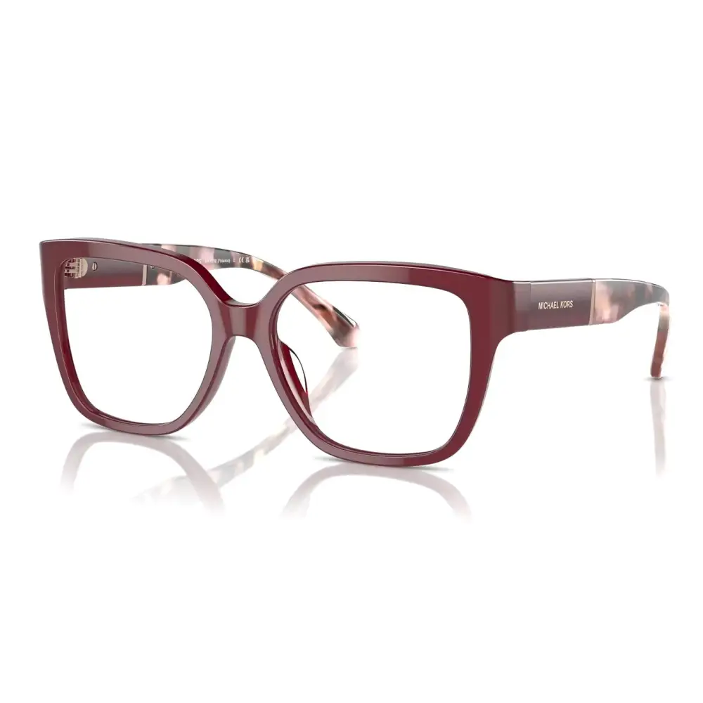 Montatura da vista Michael Kors Polanco MK4112 in acetato rosso cat-eye con dettagli tartaruga, design moderno