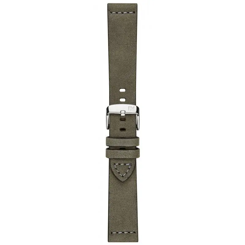 Cinturino Morellato in pelle scamosciata oliva con fibbia argento e cuciture