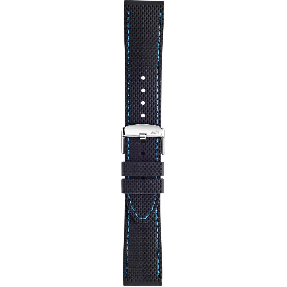 Cinturino Morellato silicone nero con cuciture blu elettrico e fibbia argento
