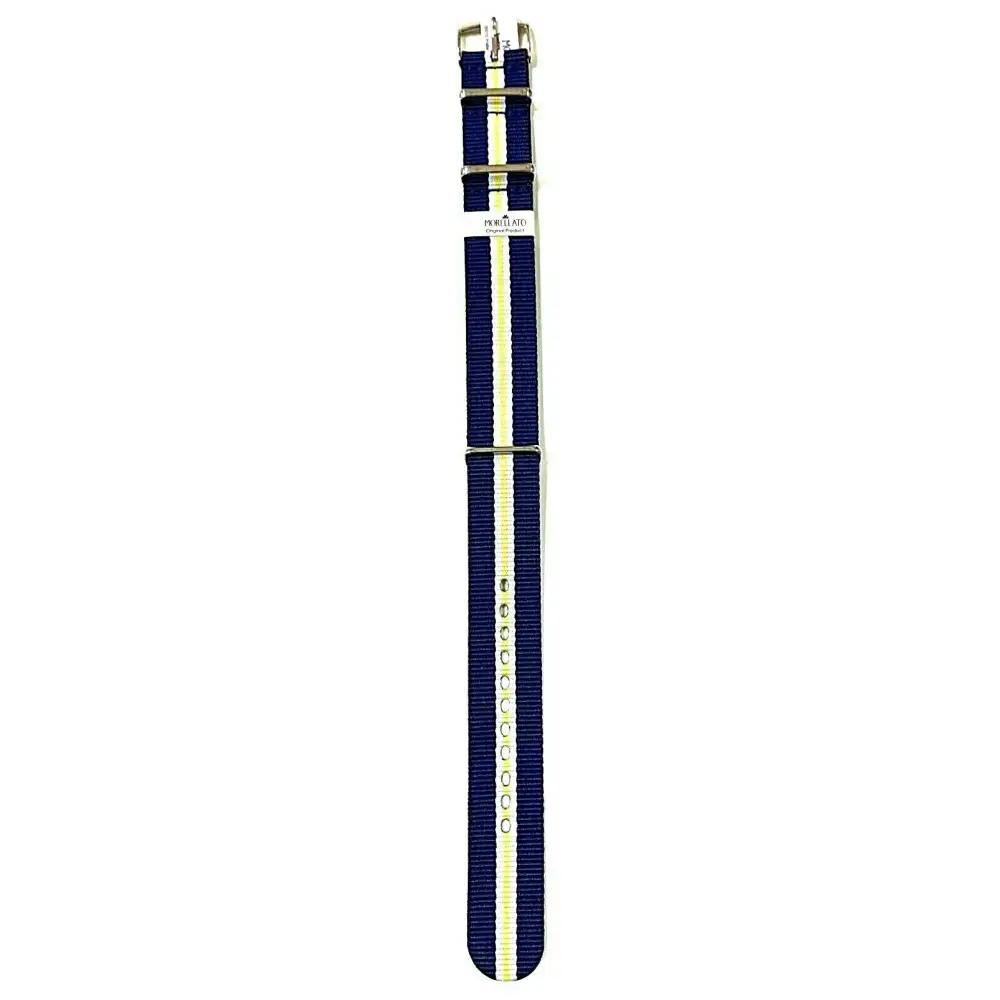 Cinturino Morellato NATO blu navy e crema righe nylon fibbia argento 18 mm