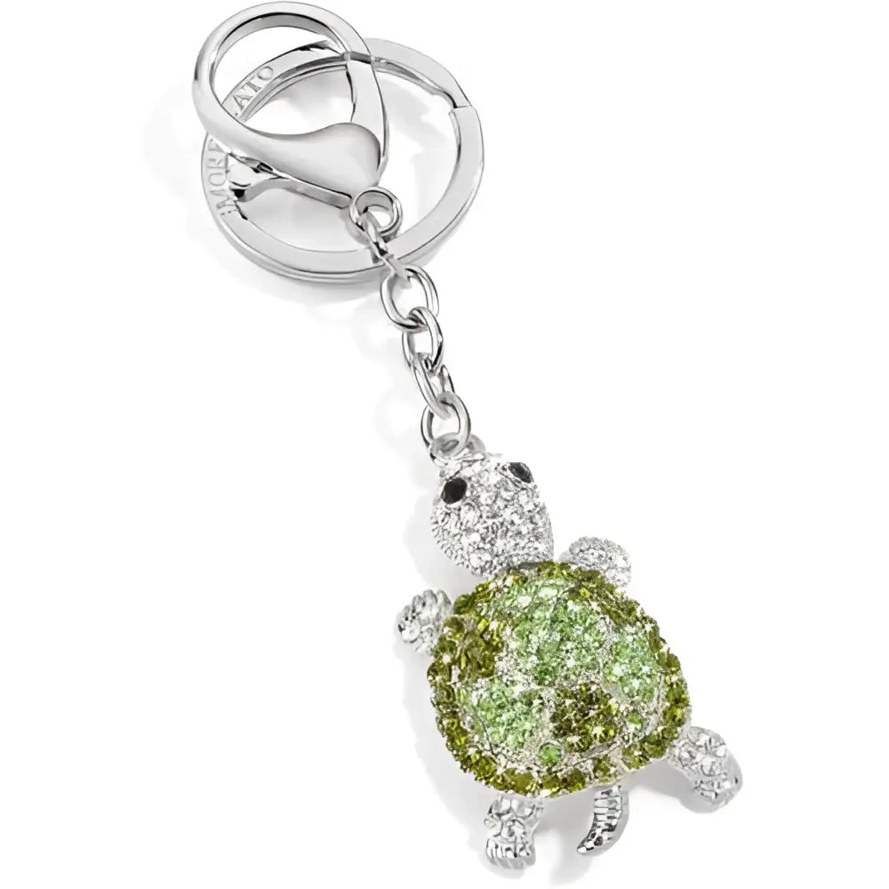 Portachiavi Morellato tartaruga argento con accenti di gemme verdi e bianche