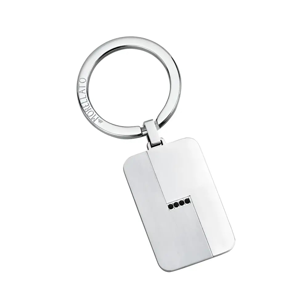 Portachiavi uomo Morellato Classic SU3078 in argento rettangolare con striscia nera e logo inciso