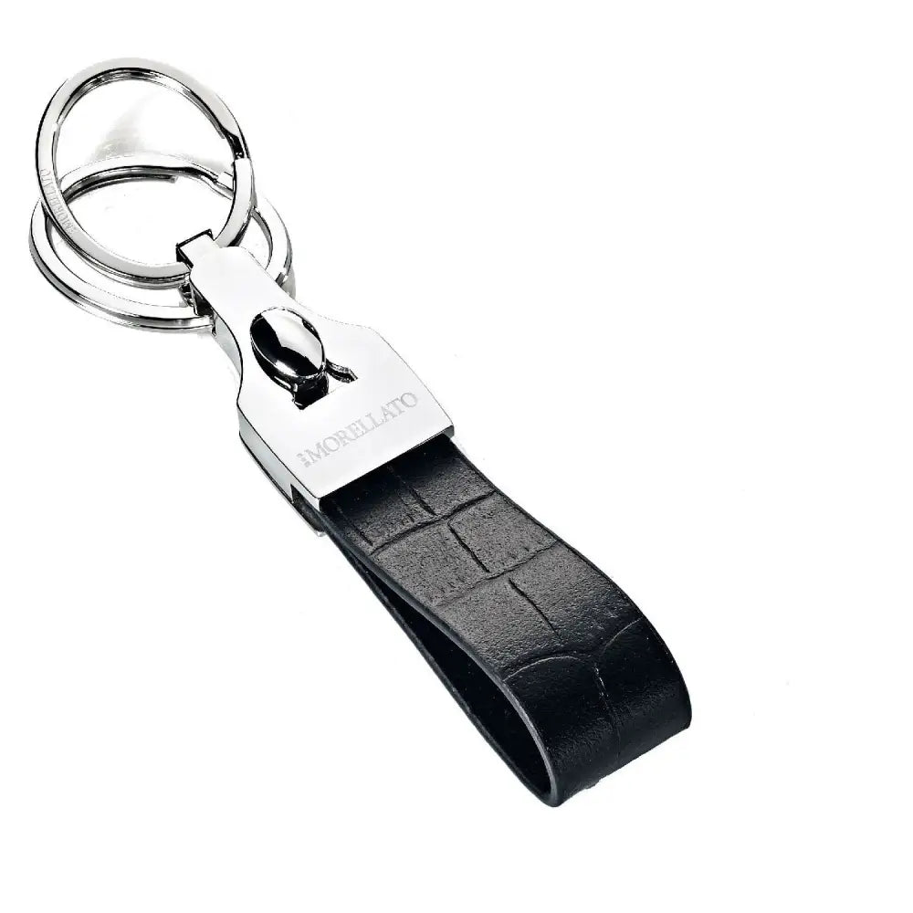 Portachiavi uomo Morellato Prestige SU0605 in pelle nera con hardware argento e embossing coccodrillo