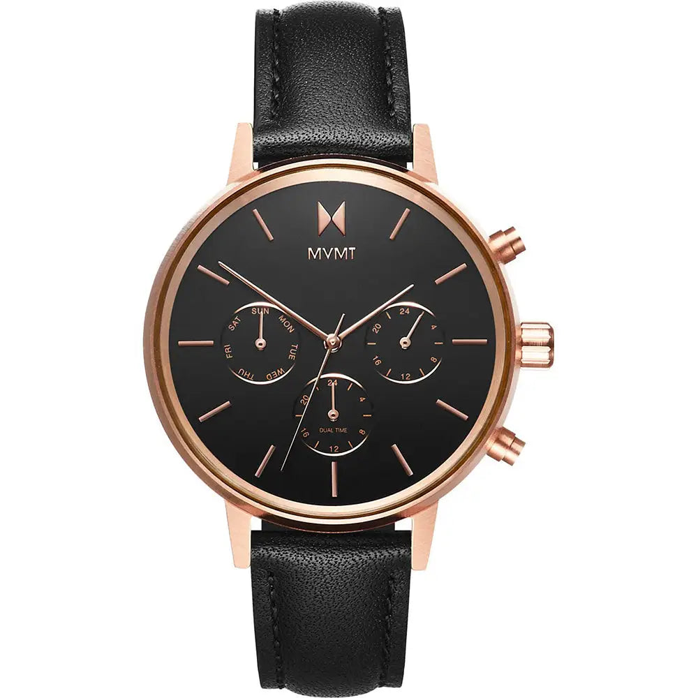 Orologio cronografo MVMT donna rose gold nero con cinturino pelle