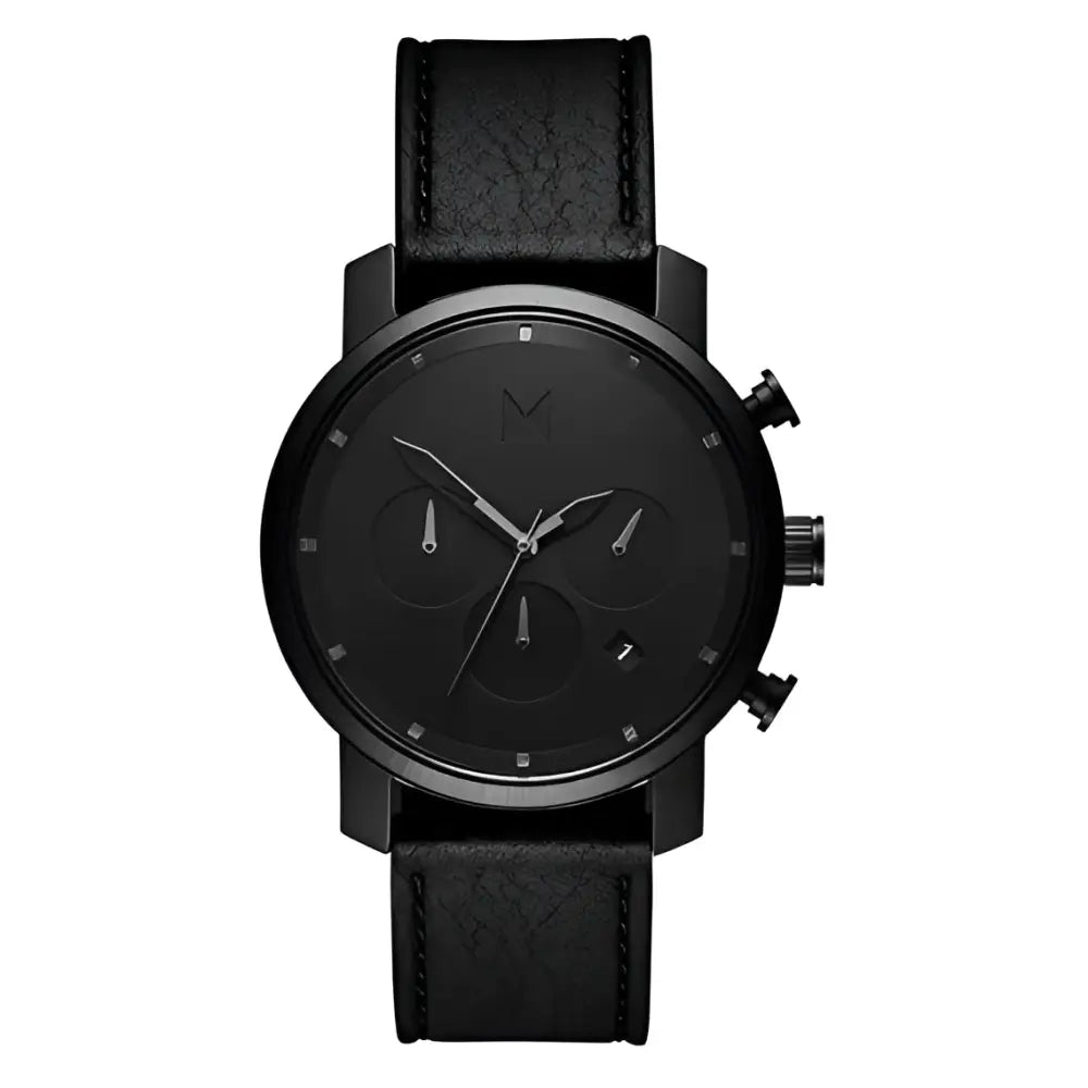 Orologio cronografo MVMT D-MC02-BLBL con cinturino in pelle nera e accenti argento