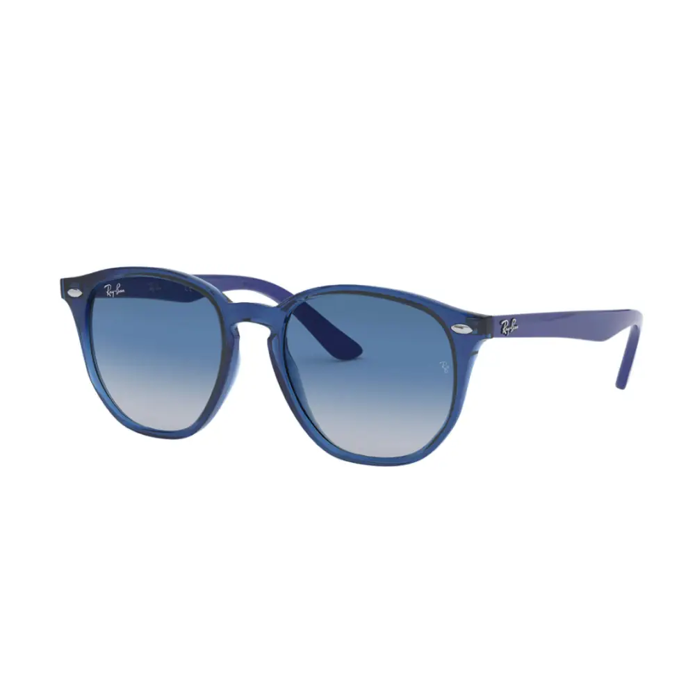 Occhiali da sole bambino Ray-Ban RJ9070S blu con montatura trasparente e lenti rotonde