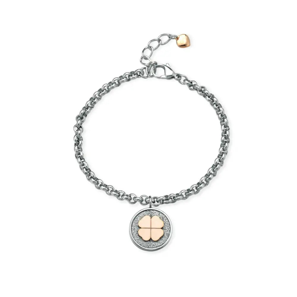 Bracciale Opsobjects OPS!GLITTER COIN COD: OPSBR-602 quadrifoglio in argento e oro rosa con diamanti