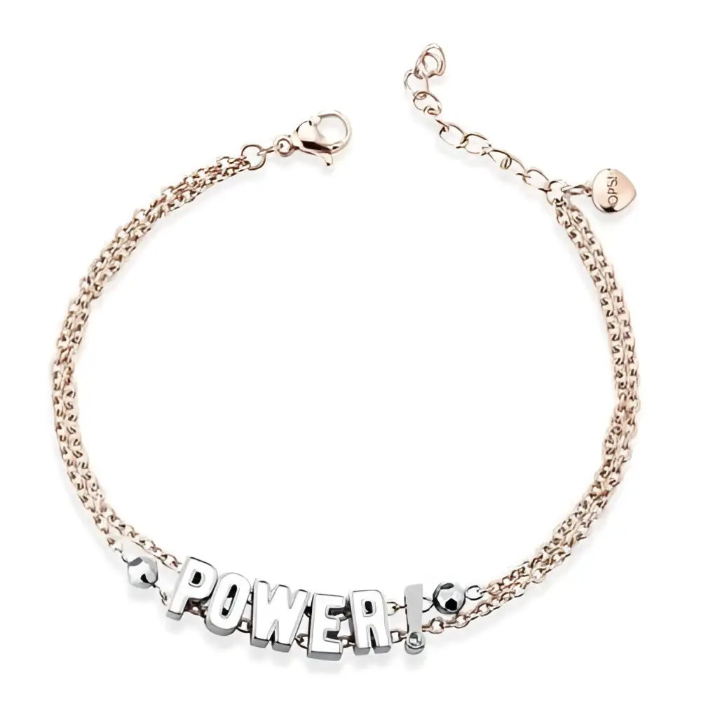 Bracciale OPS!WORDS OPSBR-581 POWER in argento con charm power, maglie intrecciate e chiusura a gancio