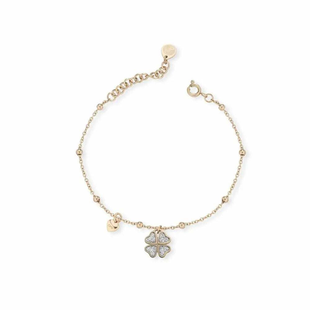 Bracciale Opsobjects OPSBR-373 con trifoglio doro a quattro foglie e accenti di diamanti