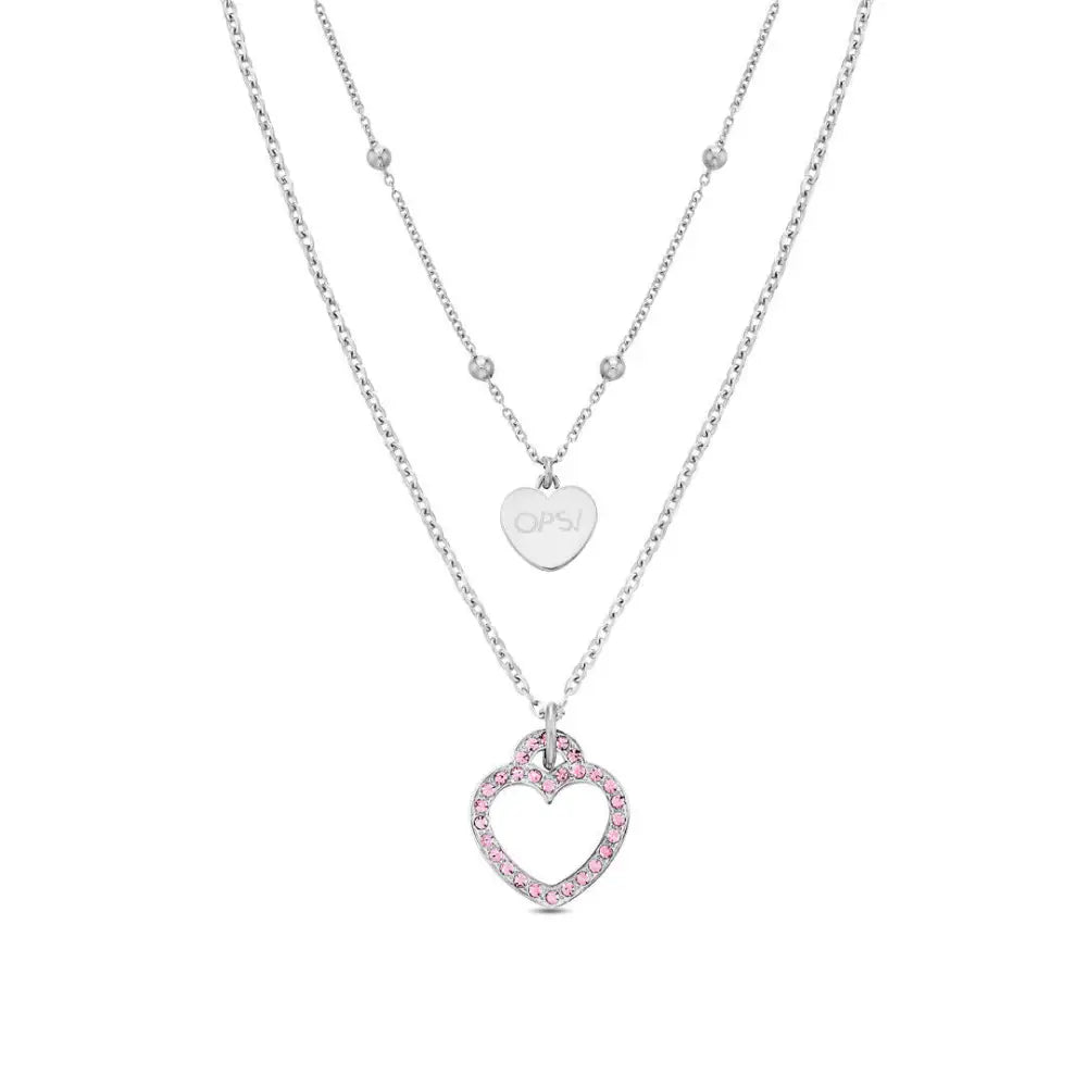 Collana OPS!CRYSTAL VIBES COD: OPSCL-581 CUORE con ciondolo cuore argento e cristalli rosa