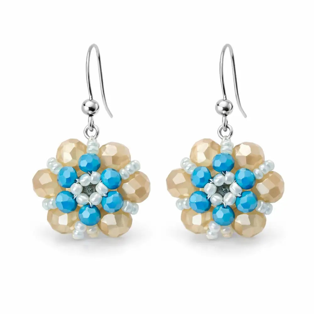 Orecchini Aurora blu e champagne con cristalli sfaccettati e gancio argento