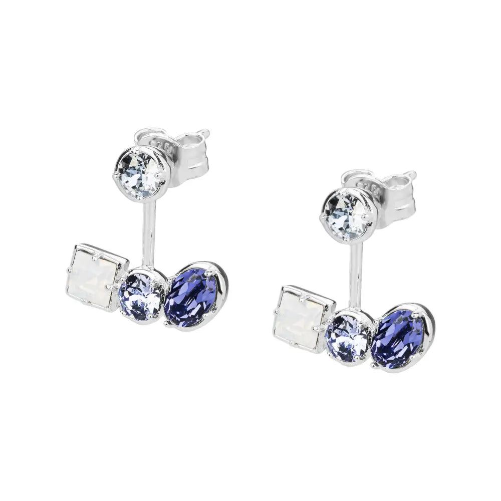 Orecchini donna in argento con gemme blu e trasparenti, design moderno G9CL21