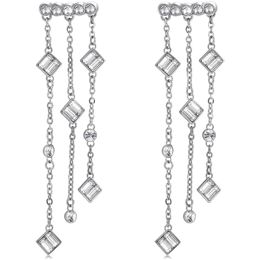 Orecchini donna Juice in acciaio BJU23 con gocce argento, CZ e catene