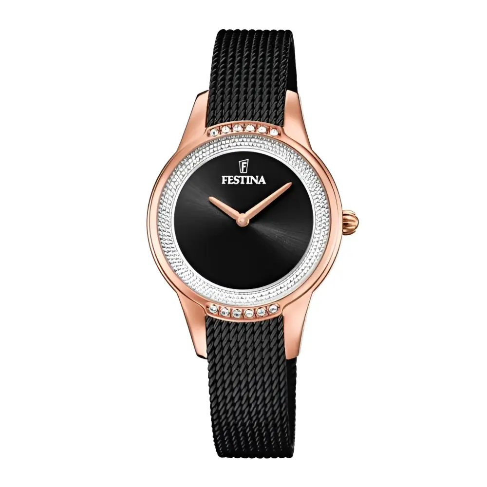 Orologio donna Festina Mademoiselle F20496/2 nero mesh oro rosa e diamanti